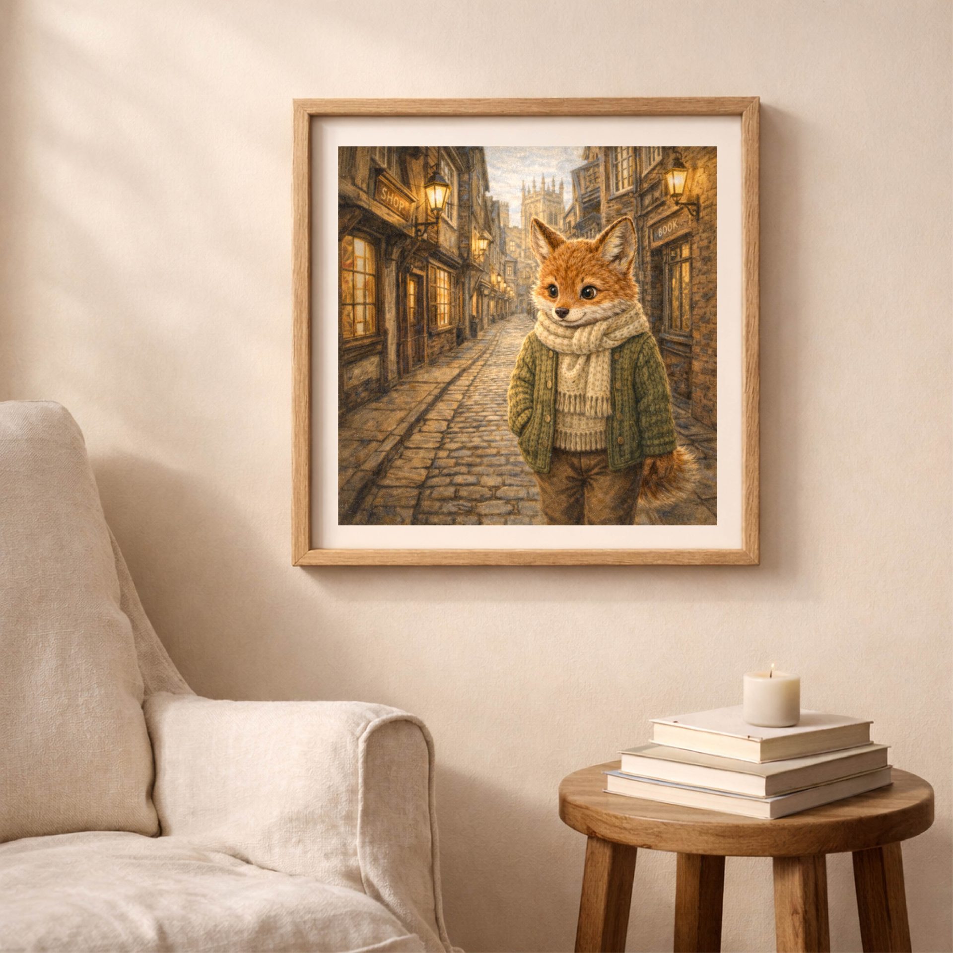 Woodland UK Travel Wall Art Set Printable Decor 2 Fox York printable wall art in historic English street scene