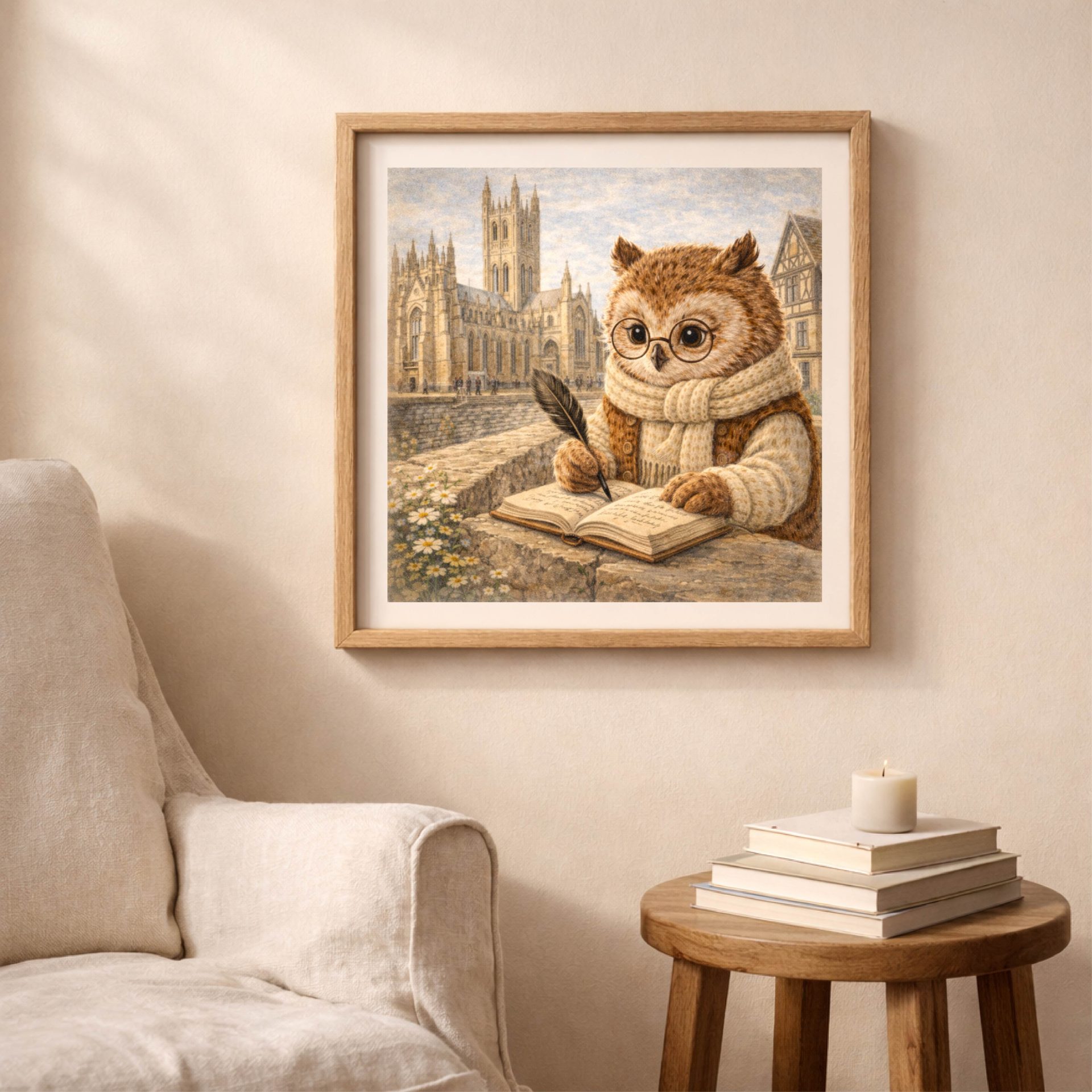 Woodland UK Travel Wall Art Set Printable Decor 6 Woodland Owl Canterbury wall art writing beside Canterbury Cathedral