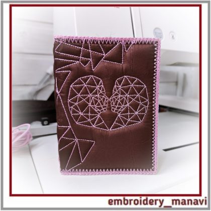 Twins in the hoop passport cover with geometric embroidery, sewn in one hoop, hand digitized, step by step instruction and instant download for handmade gifts.