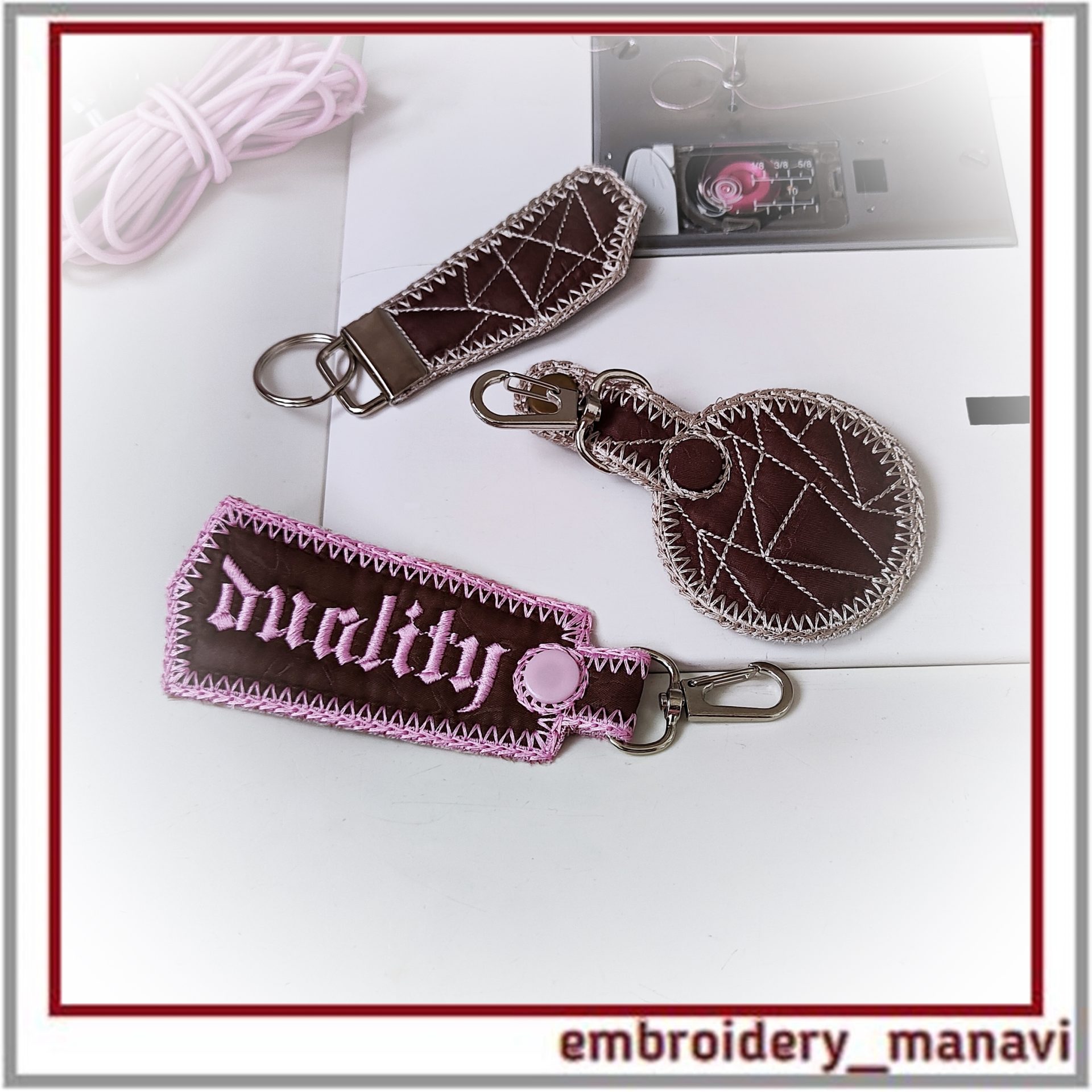 Gemini ITH Key Fob Set — Three Quilted Designs in One Hoop 4 Gemini ITH Key Fob Set — Three Quilted Designs in One Hoop - Image 4
