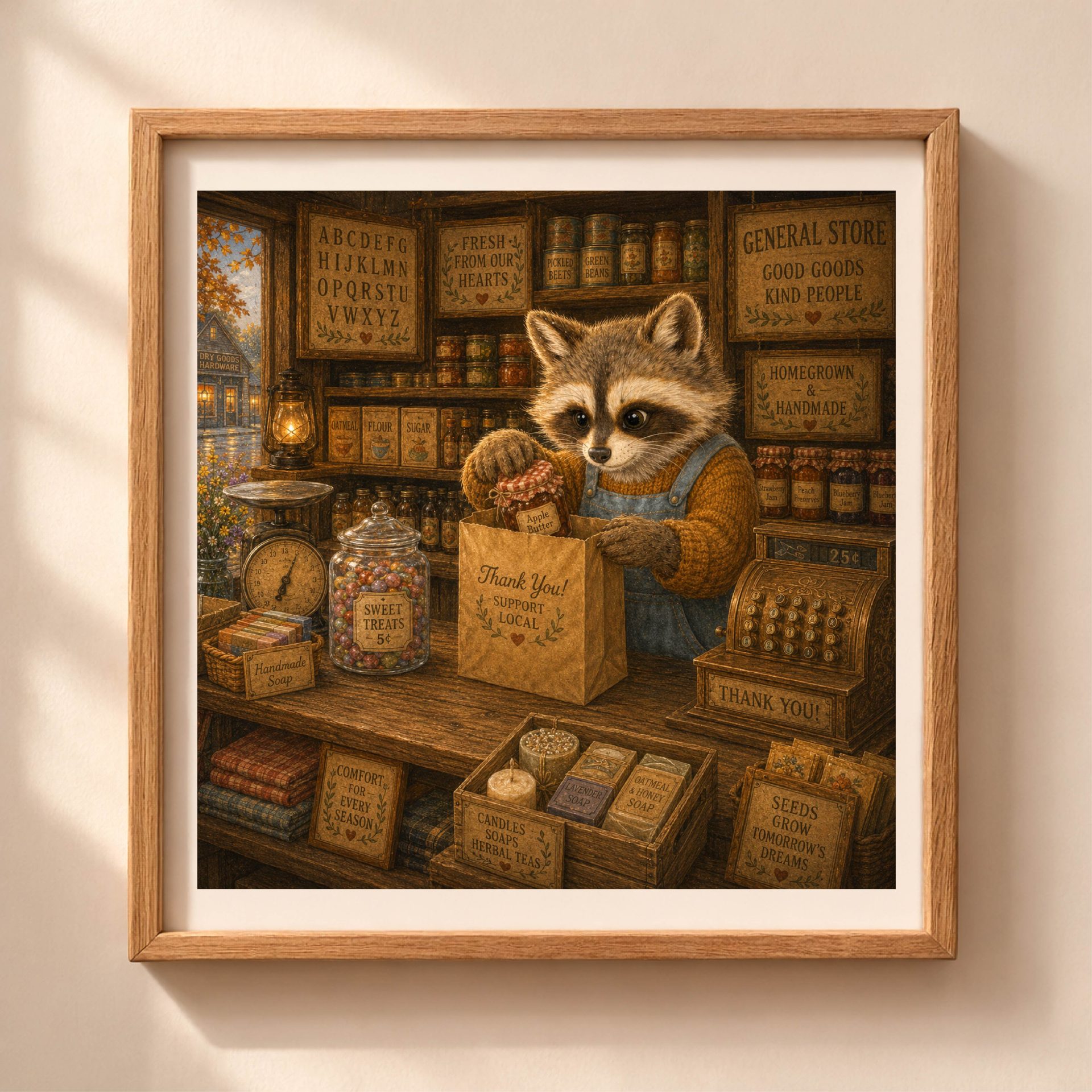 American Woodland Professions Alphabet Printable Wall Art Set 3 American Woodland Professions Alphabet raccoon general store owner printable wall art in a traditional country store