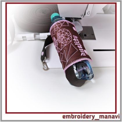 Twins Zodiac ITH bottle holder design with geometric motif, one hooping, video instruction, instant download by Embroidery Manavi 05.