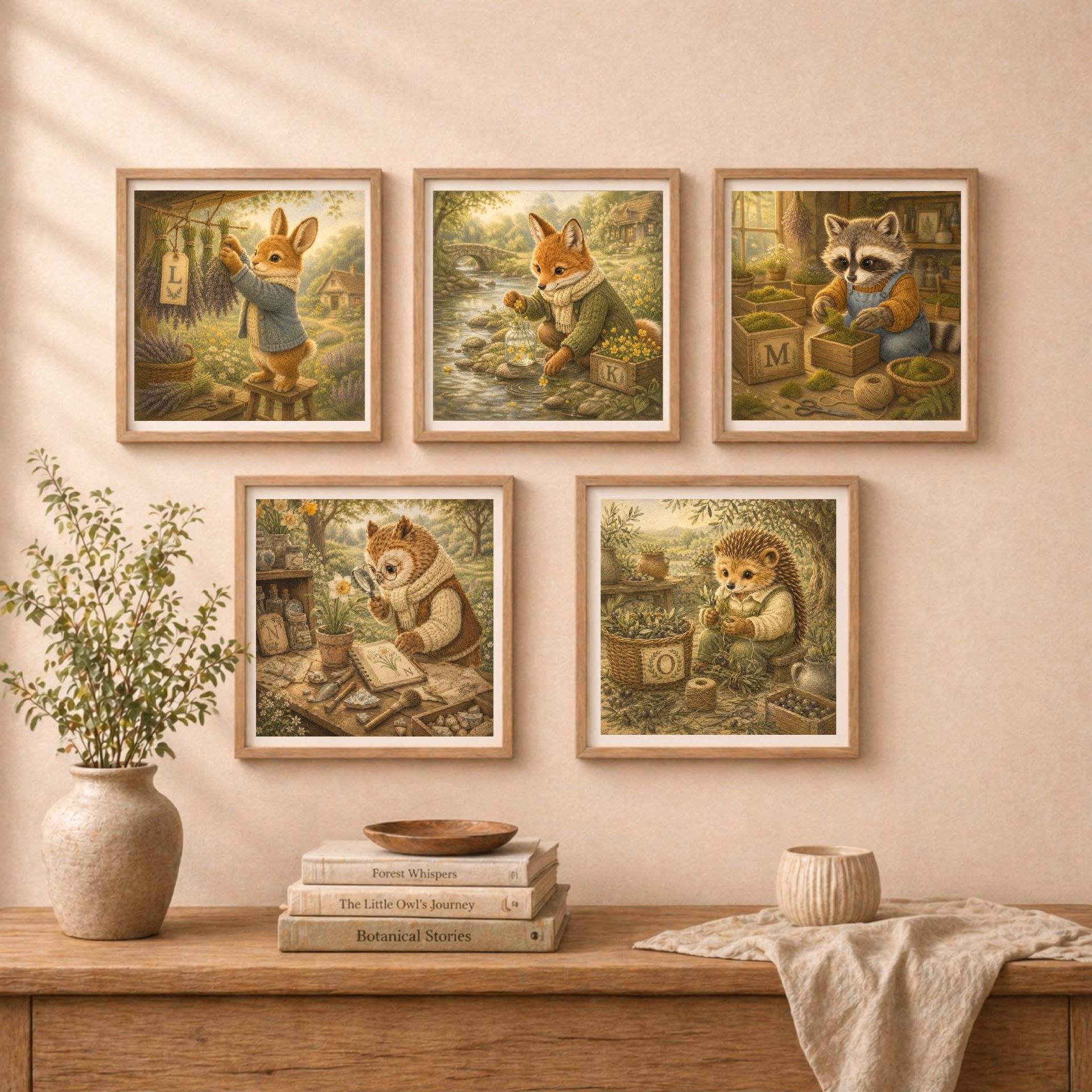 Woodland K Monogram Printable Wall Art Fox Kingcup Decor 9 Woodland monogram gallery wall featuring fox bunny raccoon owl and hedgehog alphabet prints