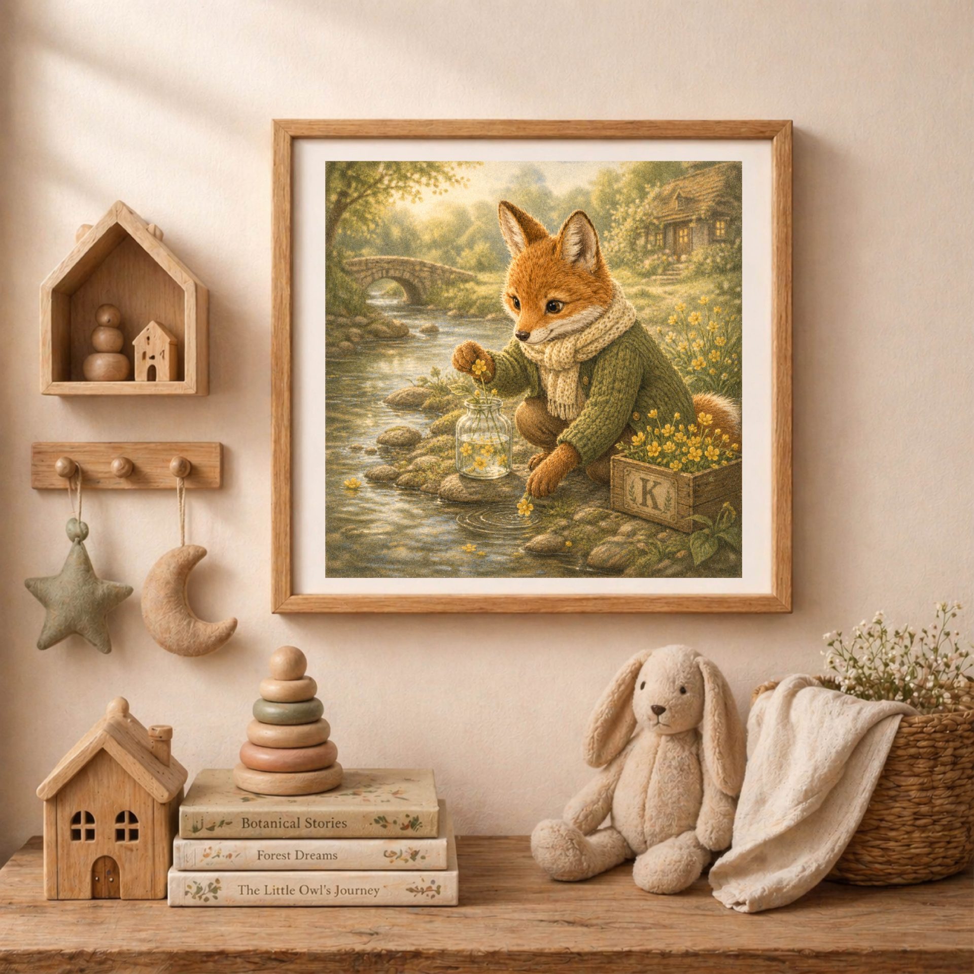 Woodland K Monogram Printable Wall Art Fox Kingcup Decor 4 Woodland K monogram fox printable wall art in baby room decor