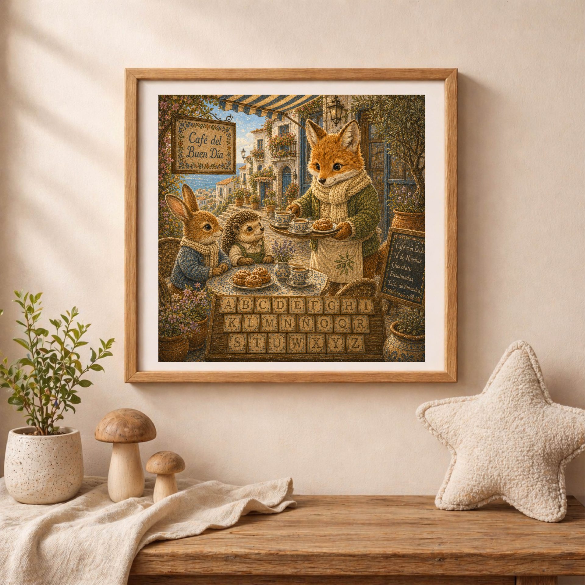 Spanish Woodland Alphabet Fox Seaside Café Owner Art 4 Spanish Woodland Alphabet Fox Seaside Café Owner wall art in woodland nursery decor