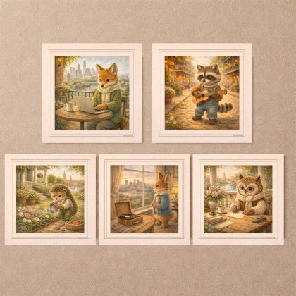 Woodland Southern Travel Printable Postcards featuring Austin fox New Orleans raccoon Nashville bunny Charleston hedgehog and Savannah owl