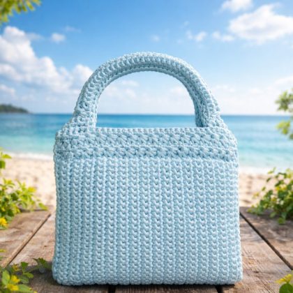 Handmade Crochet Shoulder Bag with Ribbed Taxture