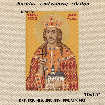Icon of Holy Voivode Stephen 10x15" digital machine embroidery design