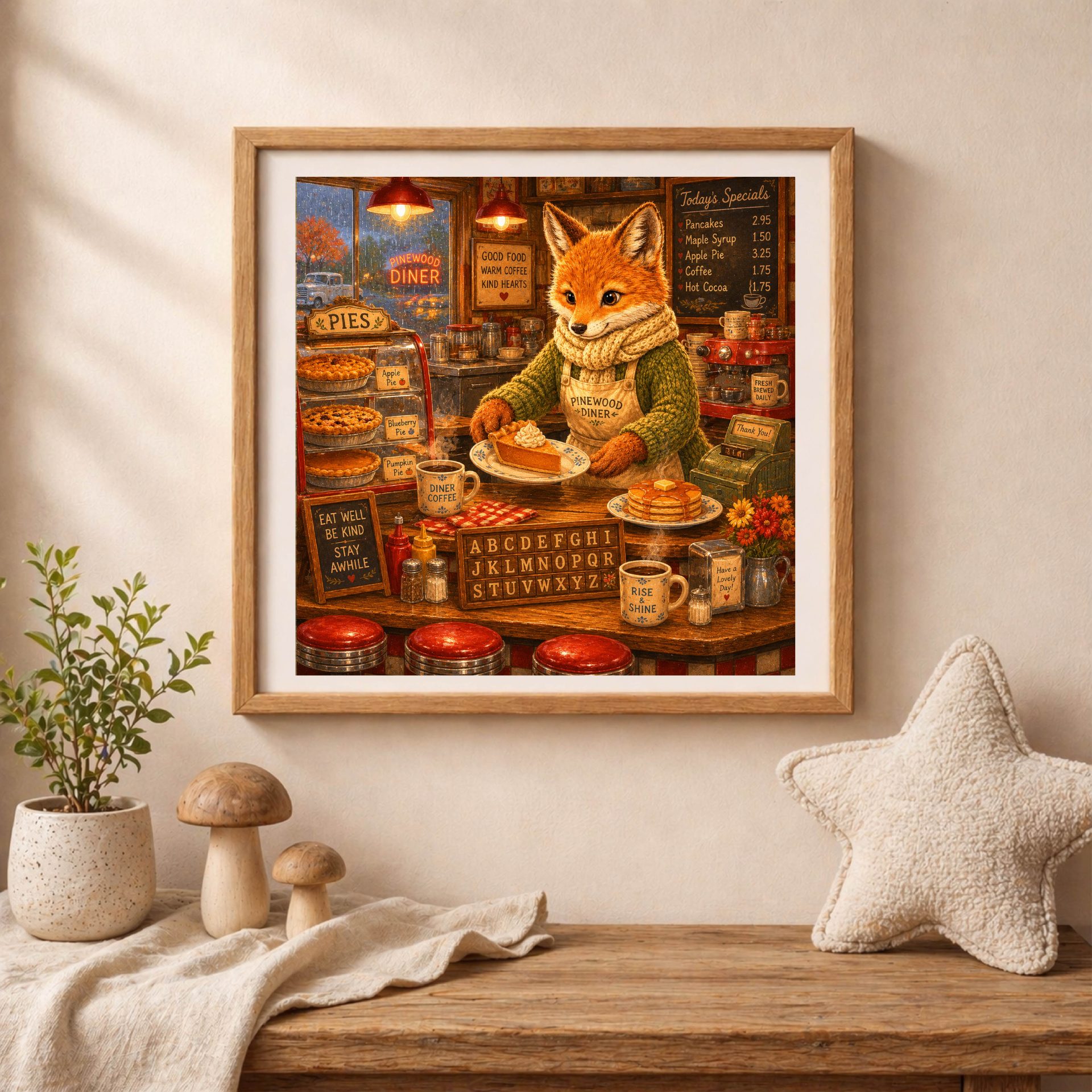 American Woodland Alphabet Fox Roadside Diner Cook Art 4 American Woodland Alphabet Fox Roadside Diner Cook educational wall art in nursery and playroom