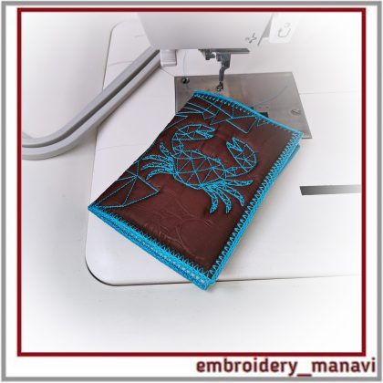 Cancer in the hoop passport cover with geometric embroidery, sewn in one hoop, hand digitized, step by step instruction and instant download for handmade gifts.