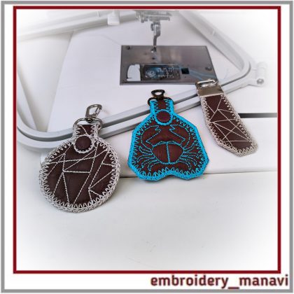 Cancer «Nurturing» ITH key fob set with three quilted patterns, one hoop construction, step by step instruction, instant download by Embroidery Manavi 05.