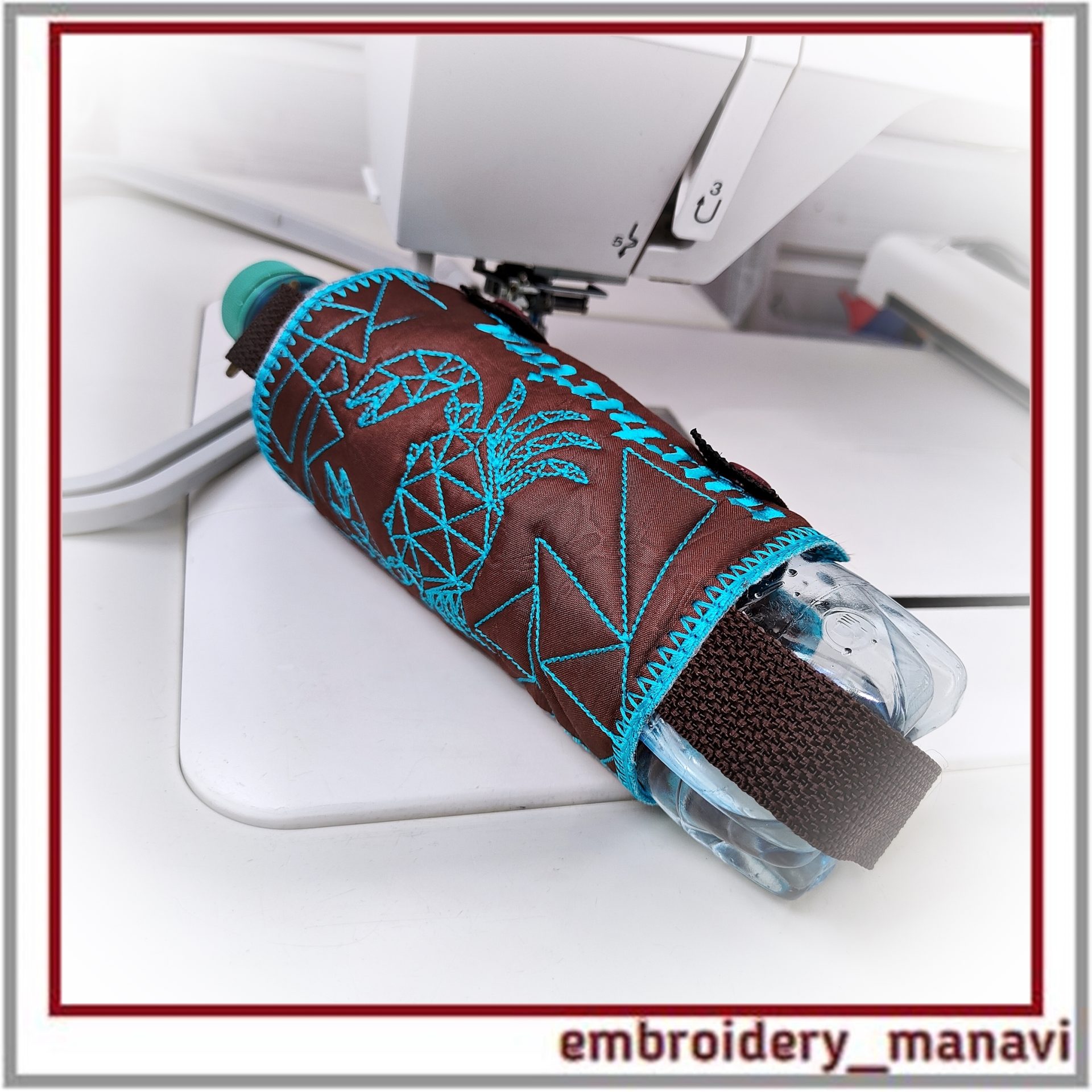 Cancer «Nurturing» ITH Set — 9 Geometric Embroidery Designs 11 Cancer «Nurturing» Zodiac ITH bottle holder design with geometric motif, one hooping, video instruction, instant download by Embroidery Manavi 05.