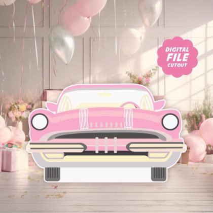 50's Pink Classic Car Printable Cutout, 50s Sock Hop Prop