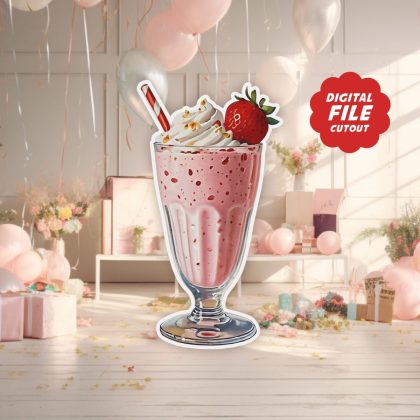 Strawberry Milkshake Printable Cutout, 50s Sock Hop Stand Up Prop
