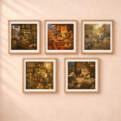 American Woodland Alphabet printable wall art set with fox raccoon rabbit hedgehog and owl gallery wall decor