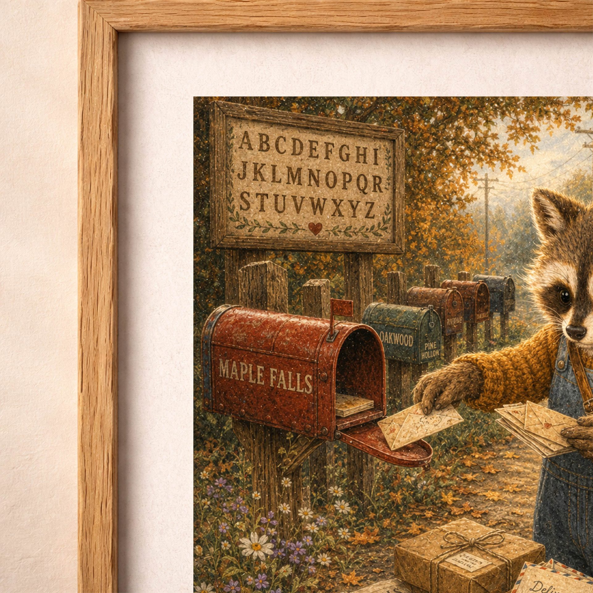 American Woodland Alphabet Raccoon Mailbox Postmaster Printable 6 Alphabet sign detail from American Woodland Alphabet Raccoon Mailbox Postmaster Printable