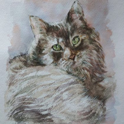 Sweet Evie Cat Portrait Watercolor Painting