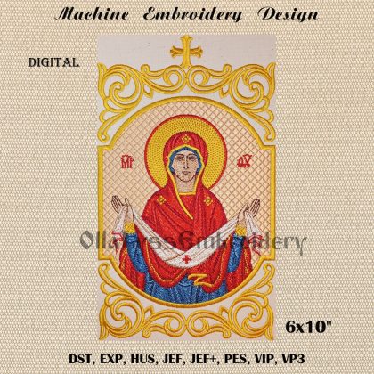 Protection of the Mother of God icon adorned with delicate scrolls.