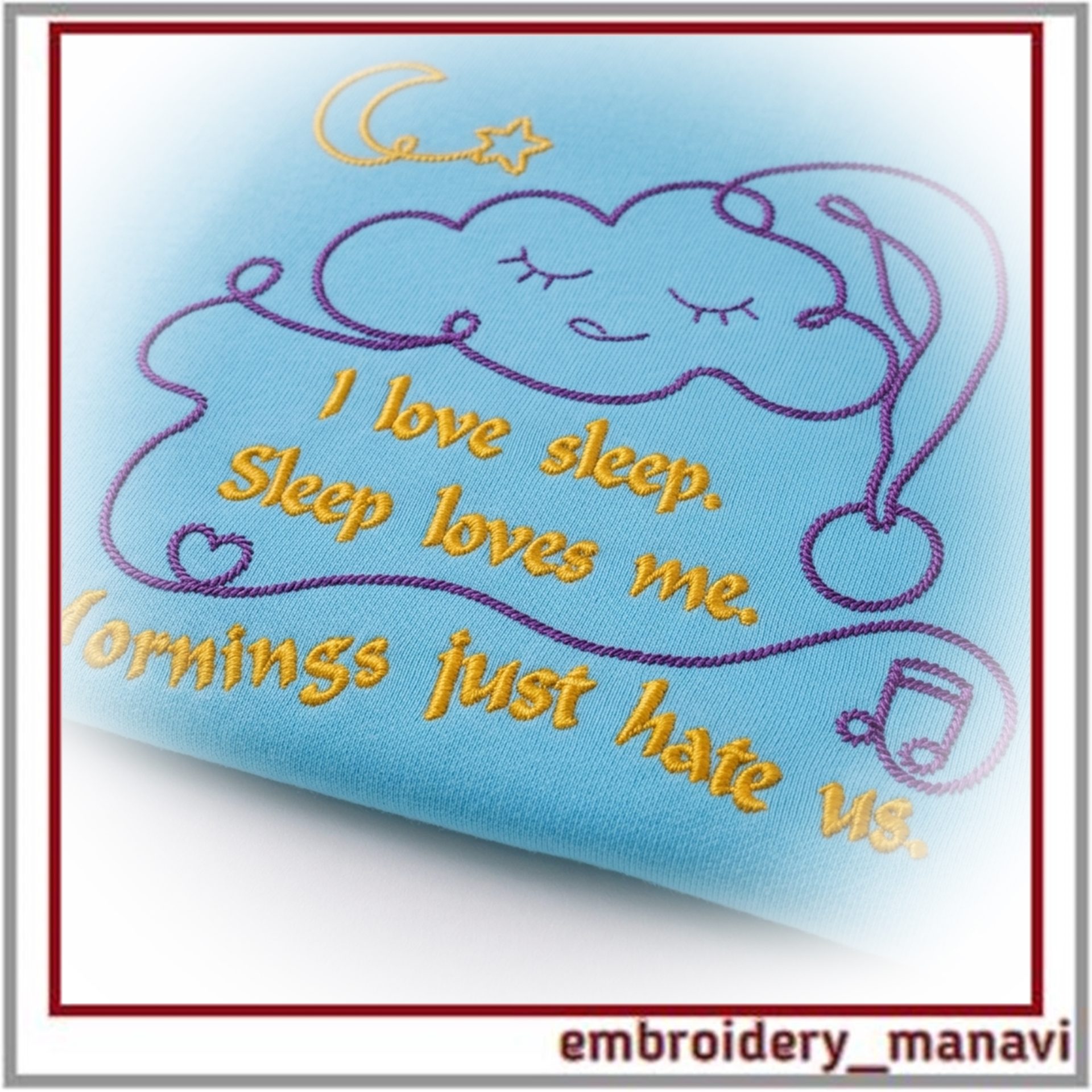 I Love Sleep Funny Quote Machine Embroidery Design Knit Fabric 3 I Love Sleep Funny Quote Machine Embroidery Design Knit Fabric - Image 3