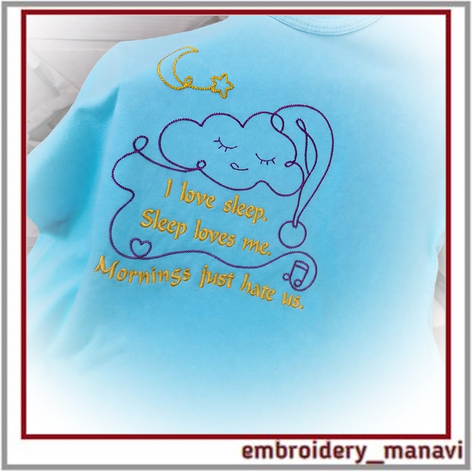 I Love Sleep Funny Quote Machine Embroidery Design Knit Fabric 4 I Love Sleep Funny Quote Machine Embroidery Design Knit Fabric - Image 4