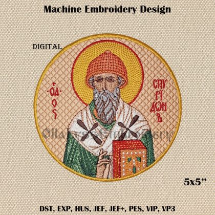 Round icon of Spyridon of Tremithus 5x5 inches machine embroidery design.
