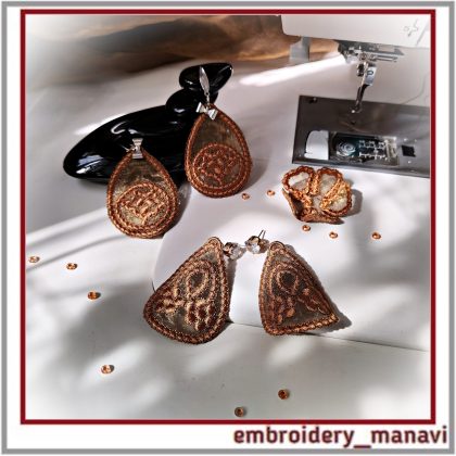 3D Volume Organza Earrings by Embroidery Manavi 05. 2 types, No FSL, high density stitch, 4x4 hoop. Optional stabilizer. Instant download for DIY jewelry gifts!