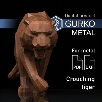 Crouching Tiger Metal Papercraft, Cat, DXF, PDF