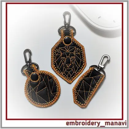 Leadership Leo ITH key fob set with three quilted patterns, one hoop construction, step by step instruction, instant download by Embroidery Manavi 05.