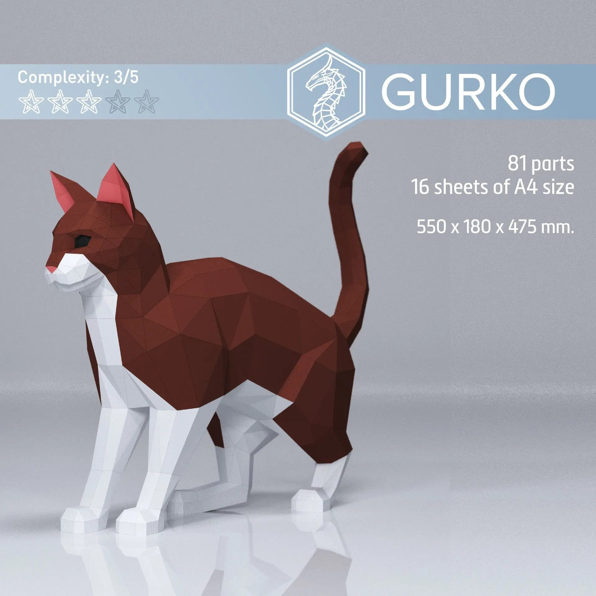 Crouching Cat Papercraft, Digital Template, PDF 2 Crouching Cat Papercraft, Digital Template, PDF - Image 2