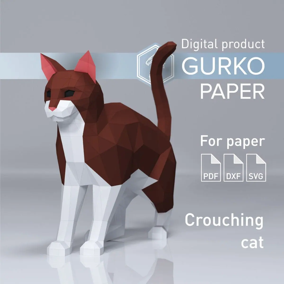 Crouching Cat Papercraft, Digital Template, PDF 1 Crouching Cat Papercraft, Digital Template, PDF