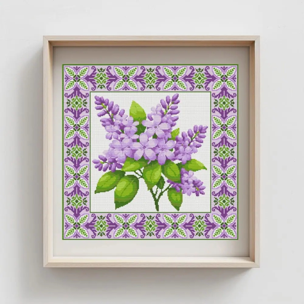 Lilac Cross Stitch Pattern, Purple Flower PDF Chart 1 Lilac Cross Stitch Pattern, Purple Flower PDF Chart