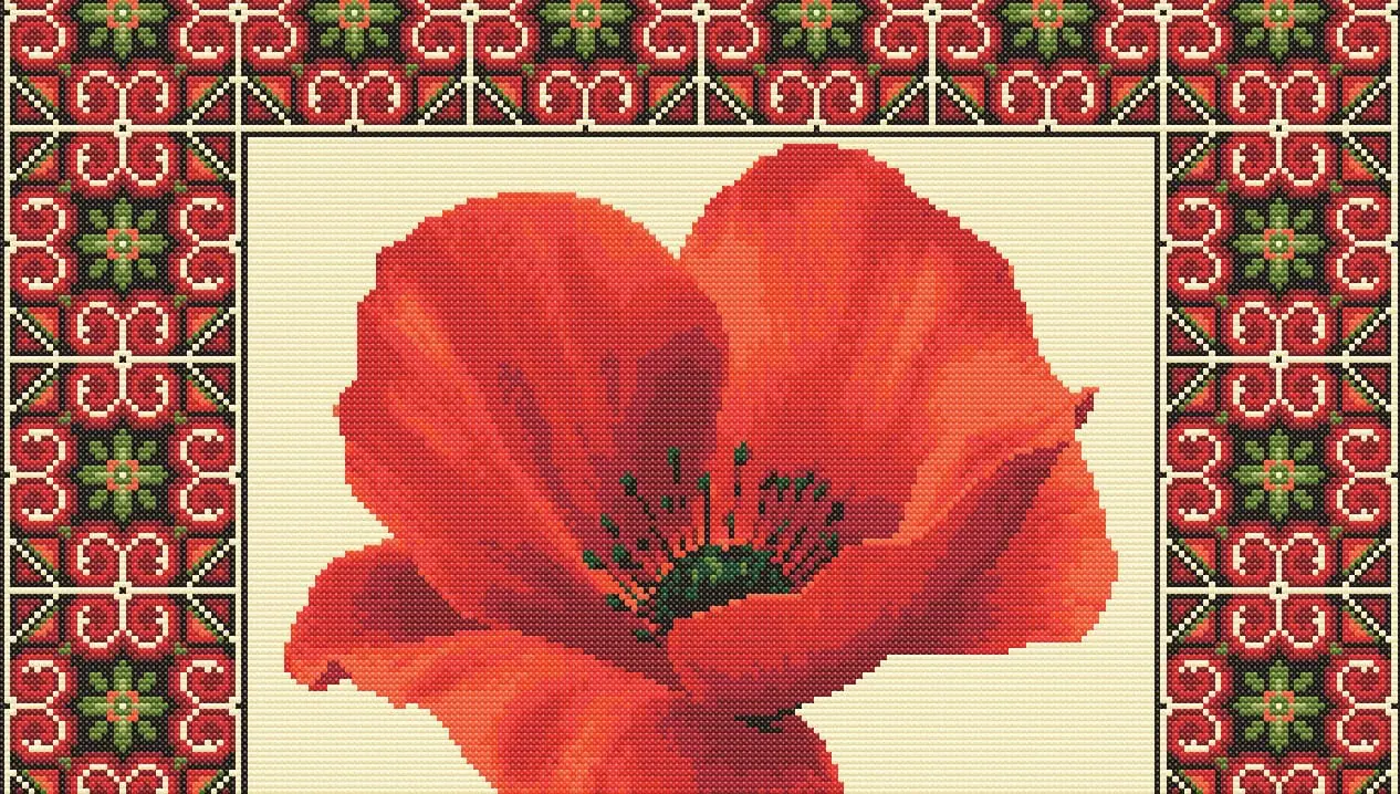 Poppy Cross Stitch Pattern, Red Botanical PDF Chart 4 Poppy Cross Stitch Pattern, Red Botanical PDF Chart - Image 4