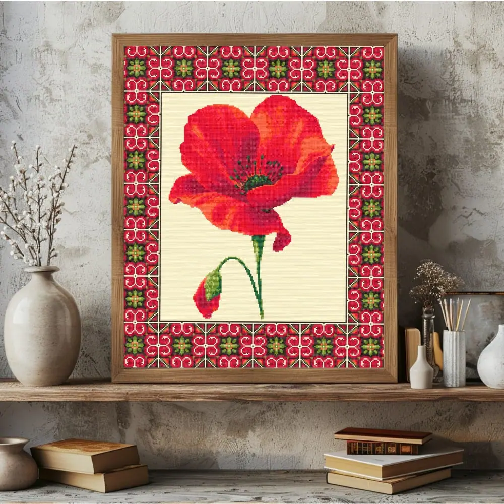 Poppy Cross Stitch Pattern, Red Botanical PDF Chart 7 Poppy Cross Stitch Pattern, Red Botanical PDF Chart - Image 7