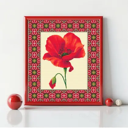 Poppy Cross Stitch Pattern, Red Botanical PDF Chart