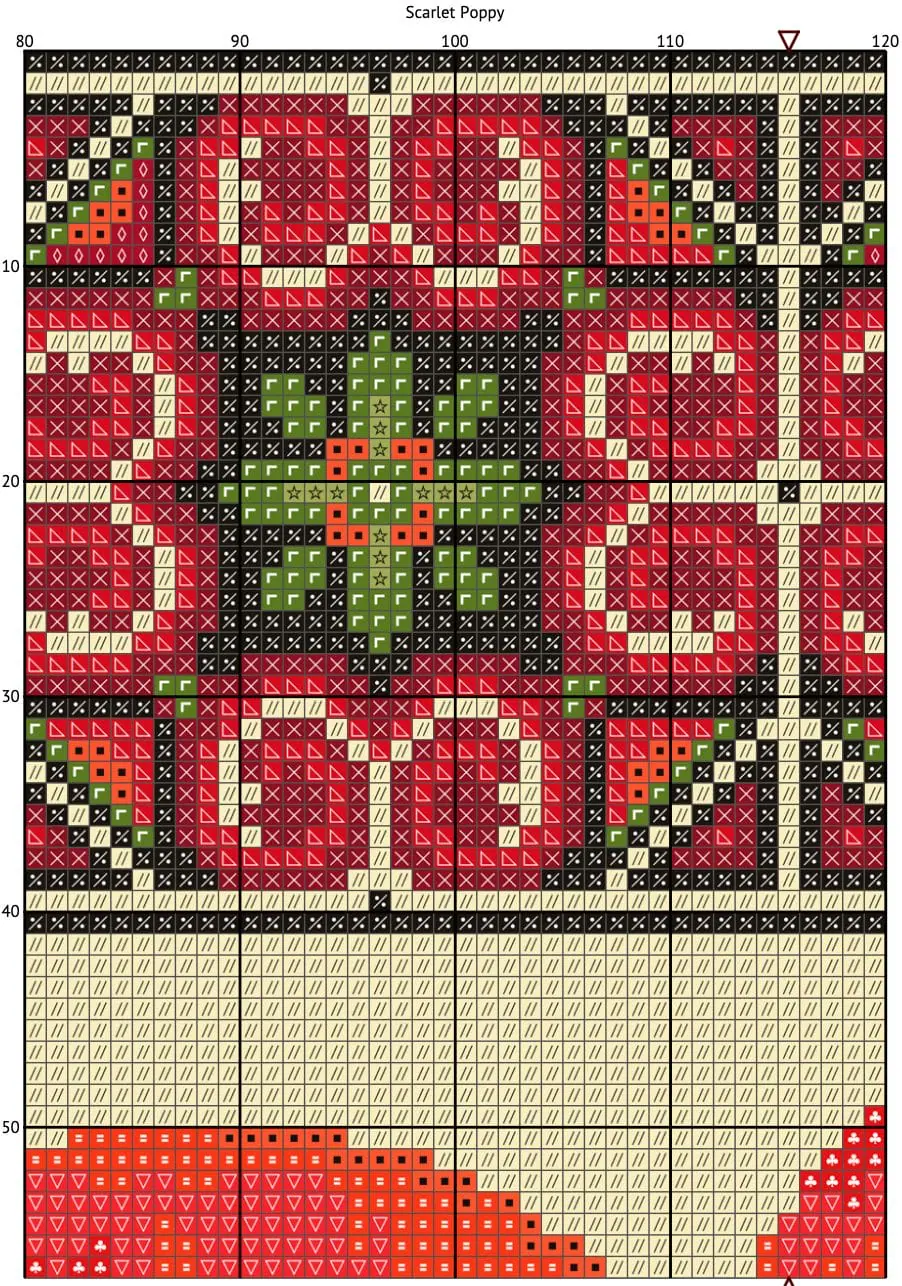 Poppy Cross Stitch Pattern, Red Botanical PDF Chart 5 Poppy Cross Stitch Pattern, Red Botanical PDF Chart - Image 5