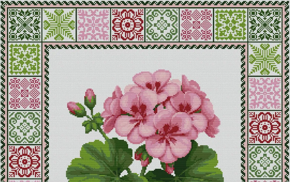 Pink Geranium Cross Stitch Pattern, Blush Flower PDF 3 Pink Geranium Cross Stitch Pattern, Blush Flower PDF - Image 3
