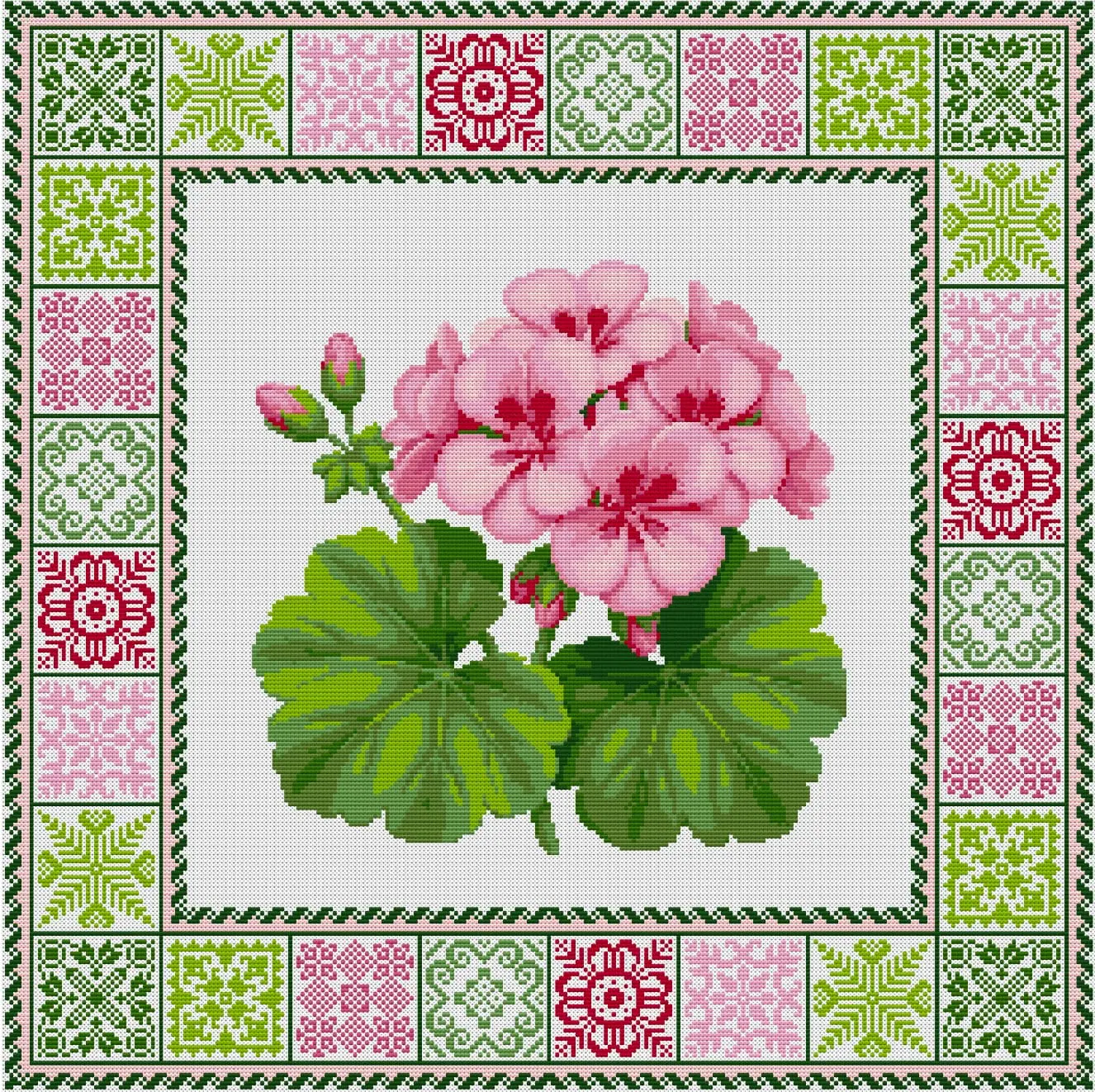 Pink Geranium Cross Stitch Pattern, Blush Flower PDF 2 Pink Geranium Cross Stitch Pattern, Blush Flower PDF - Image 2