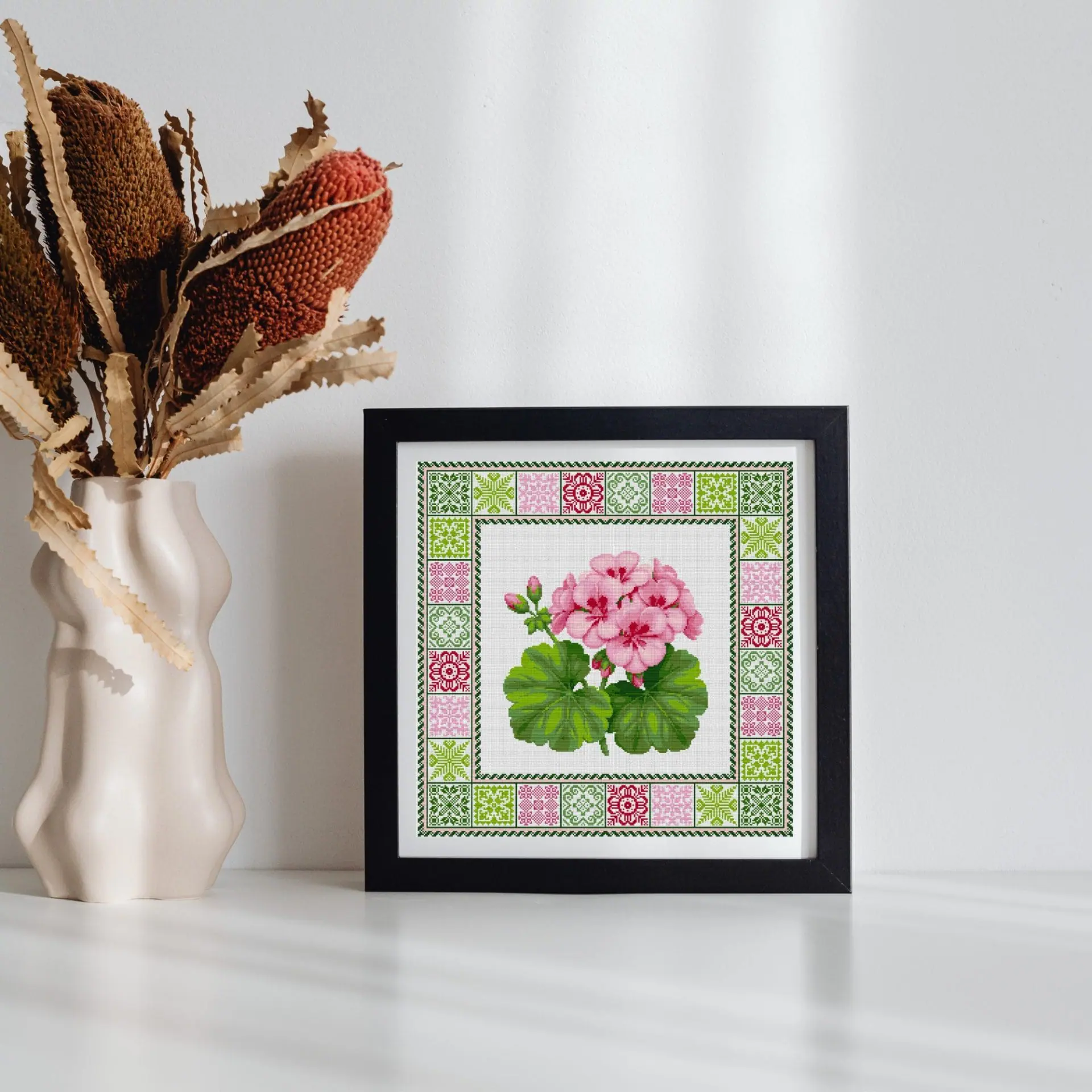 Pink Geranium Cross Stitch Pattern, Blush Flower PDF 7 Pink Geranium Cross Stitch Pattern, Blush Flower PDF - Image 7