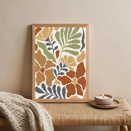 Retro Floral Cross Stitch Pattern PDF, Beginner Chart