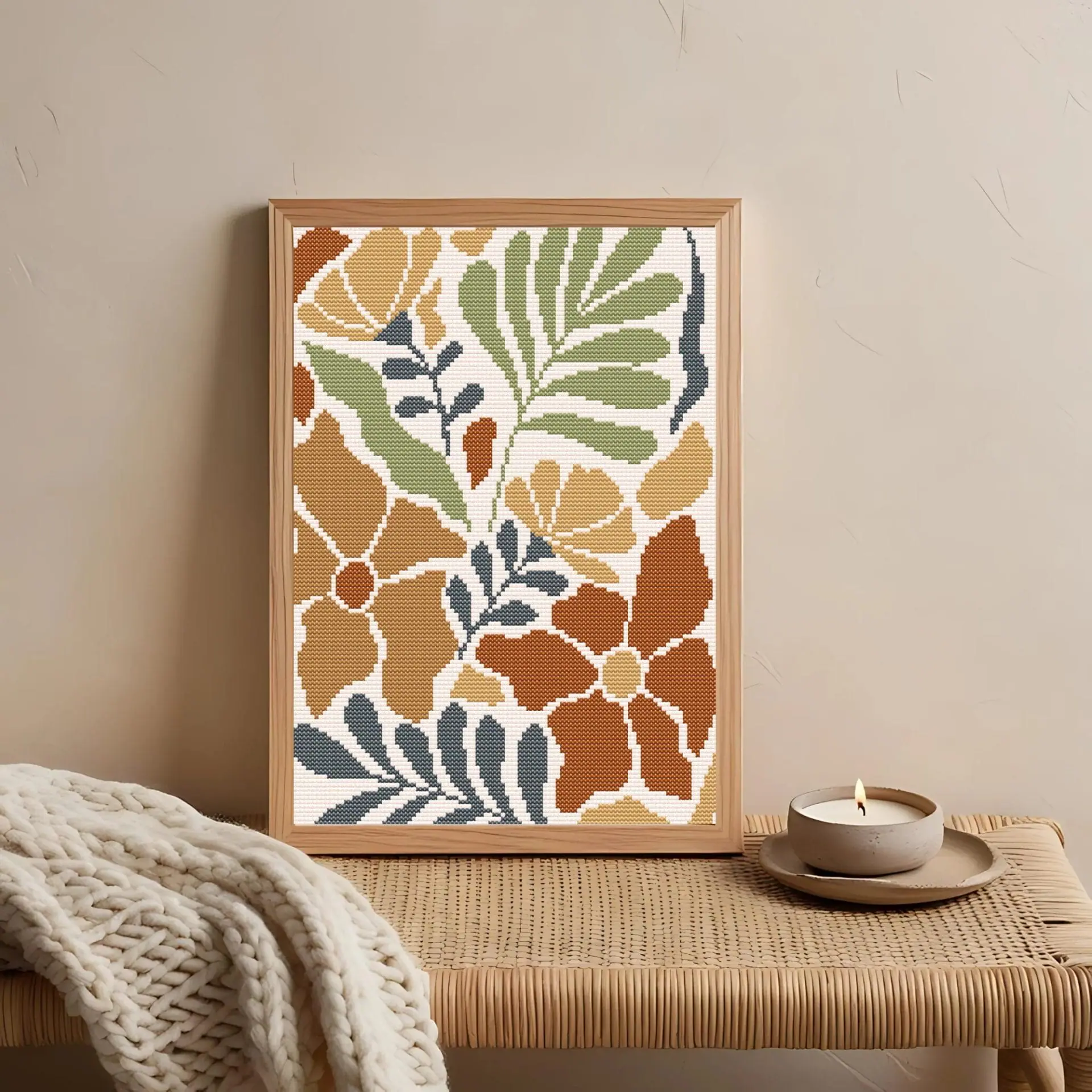 Retro Floral Cross Stitch Pattern PDF, Beginner Chart 1 Retro Floral Cross Stitch Pattern PDF, Beginner Chart
