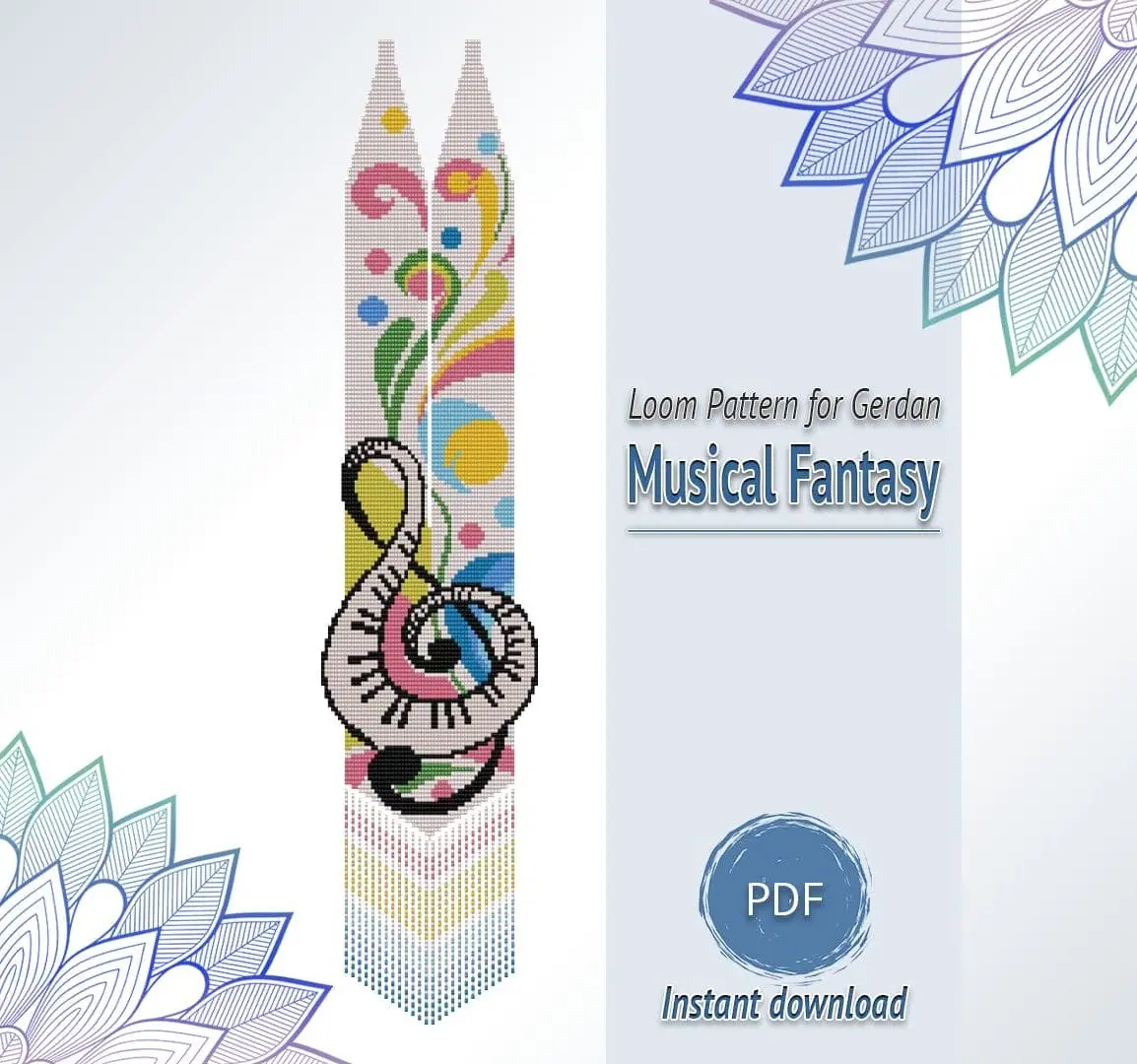 Musical Treble Clef Gerdan Pattern PDF, Beaded Necklace 1 Musical Treble Clef Gerdan Pattern PDF, Beaded Necklace