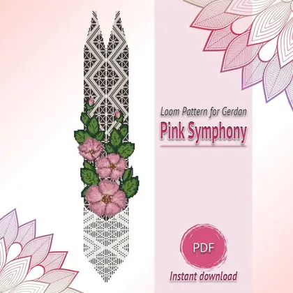 Pink Floral Gerdan Pattern PDF, Loom Beading Chart