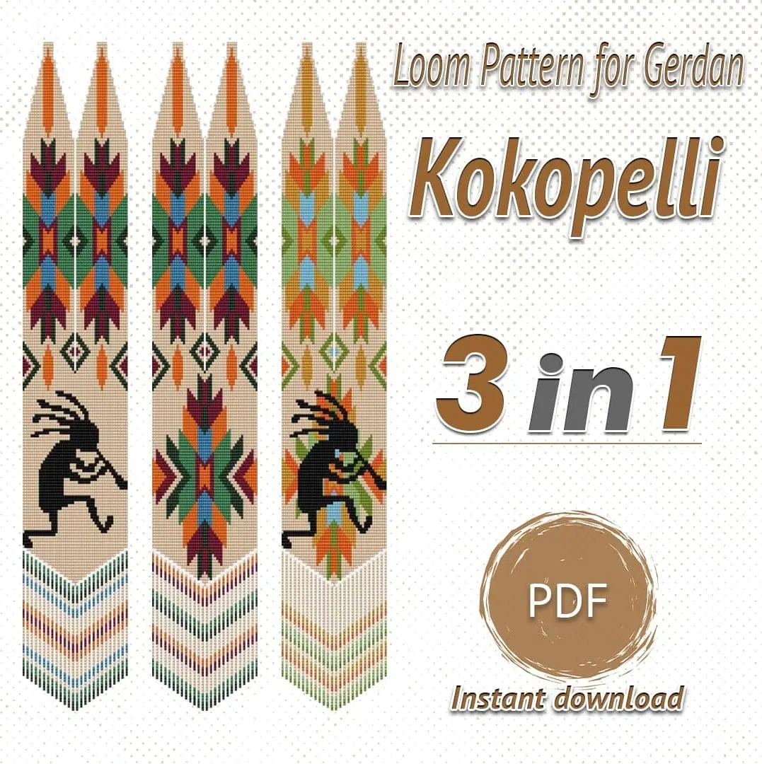 Kokopelli Loom Necklace Pattern PDF, Gerdan Set of 3 Designs 1 Kokopelli Loom Necklace Pattern PDF, Gerdan Set of 3 Designs
