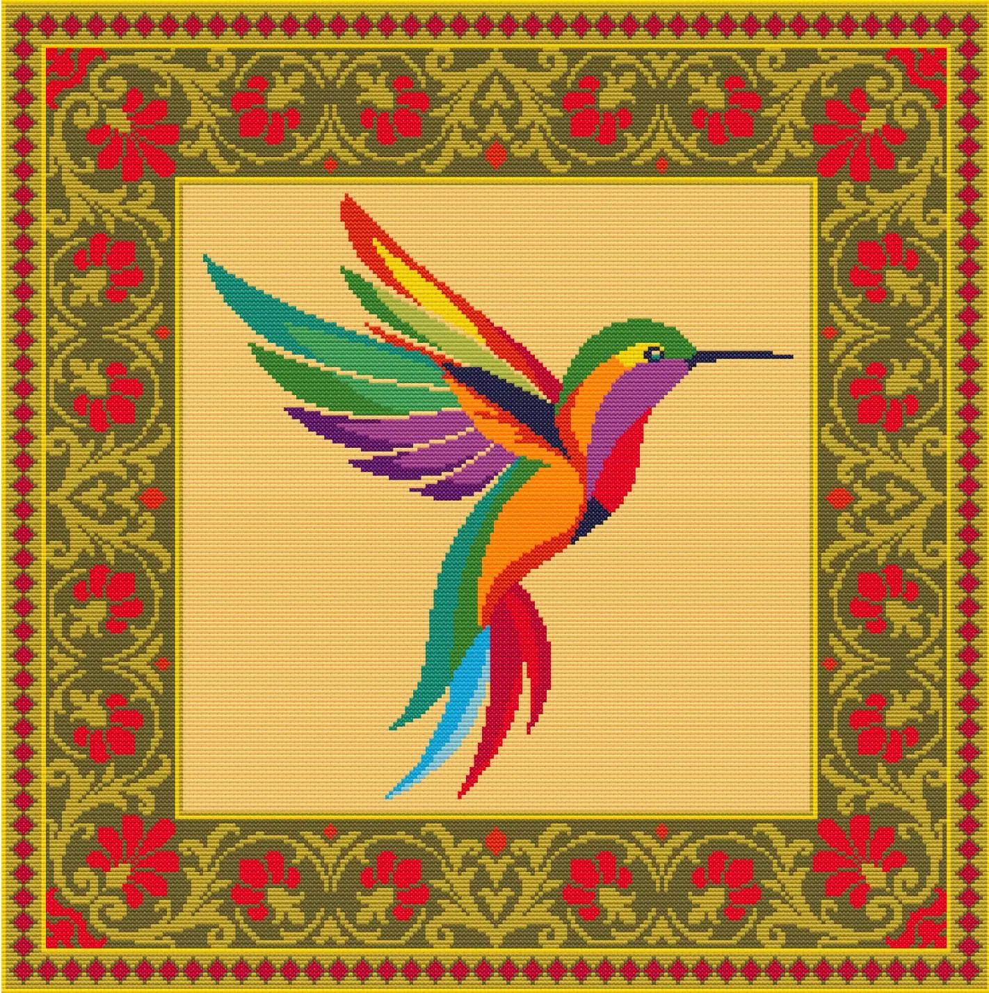 Rainbow Hummingbird Cross Stitch Pattern, Folk Bird PDF 2 Rainbow Hummingbird Cross Stitch Pattern, Folk Bird PDF - Image 2