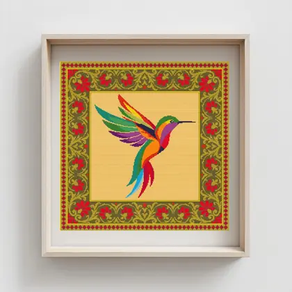 Rainbow Hummingbird Cross Stitch Pattern, Folk Bird PDF