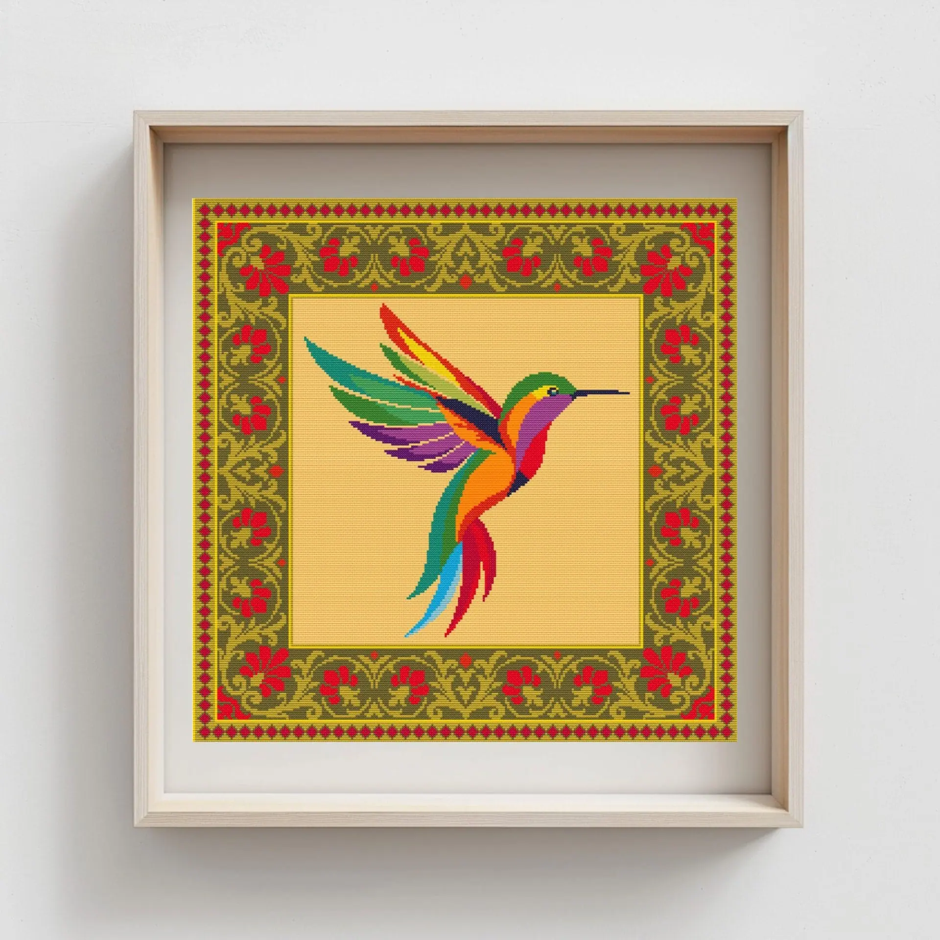 Rainbow Hummingbird Cross Stitch Pattern, Folk Bird PDF 1 Rainbow Hummingbird Cross Stitch Pattern, Folk Bird PDF