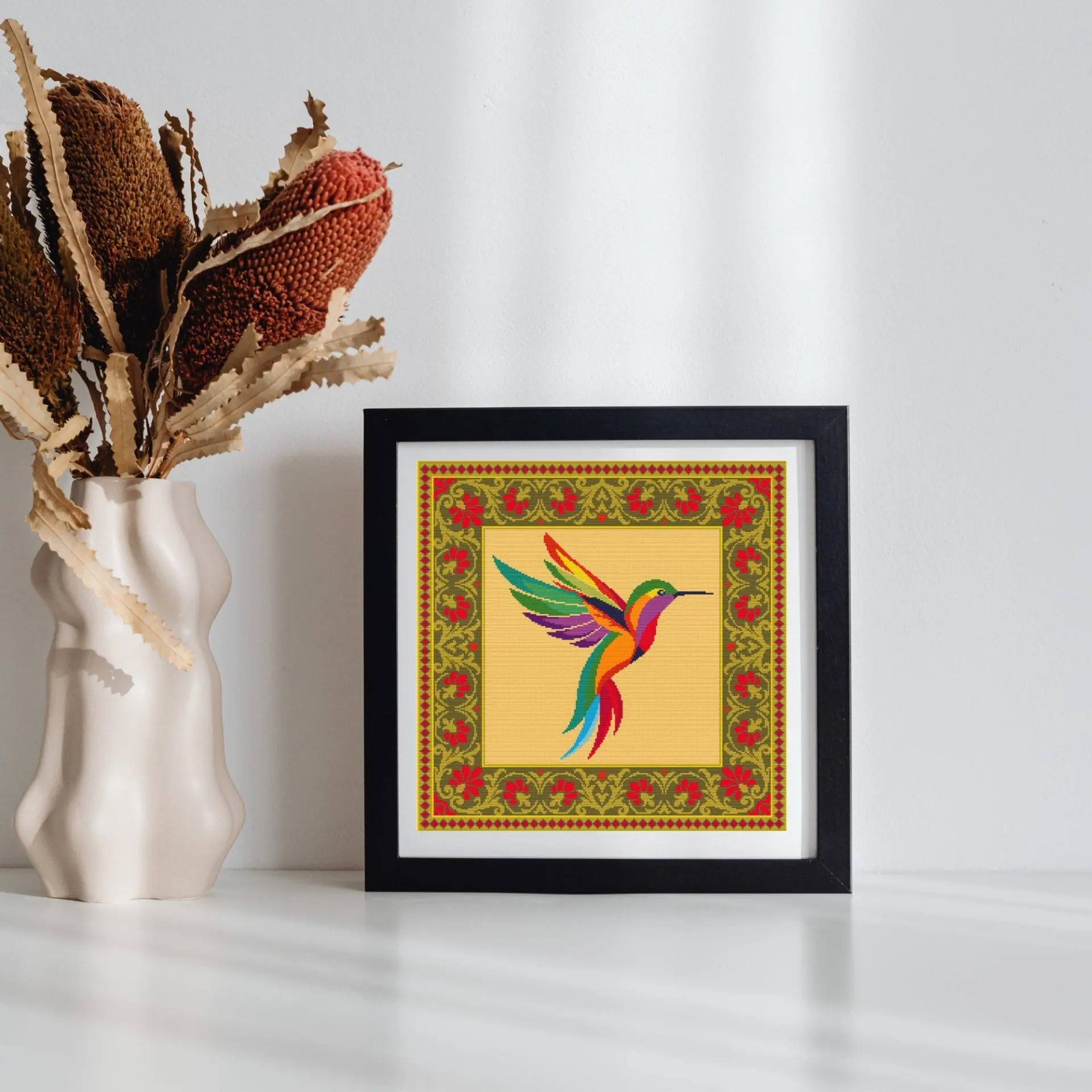Rainbow Hummingbird Cross Stitch Pattern, Folk Bird PDF 3 Rainbow Hummingbird Cross Stitch Pattern, Folk Bird PDF - Image 3