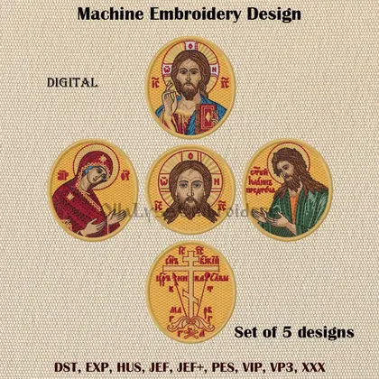 Five Byzantine-style icons for Orthodox mitres.