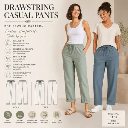 Drawstring Casual Pants Sewing Pattern PDF