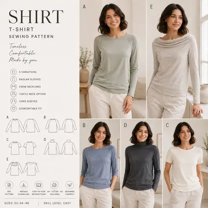 Women's Raglan Sleeve Knit Top Sewing Pattern PDF